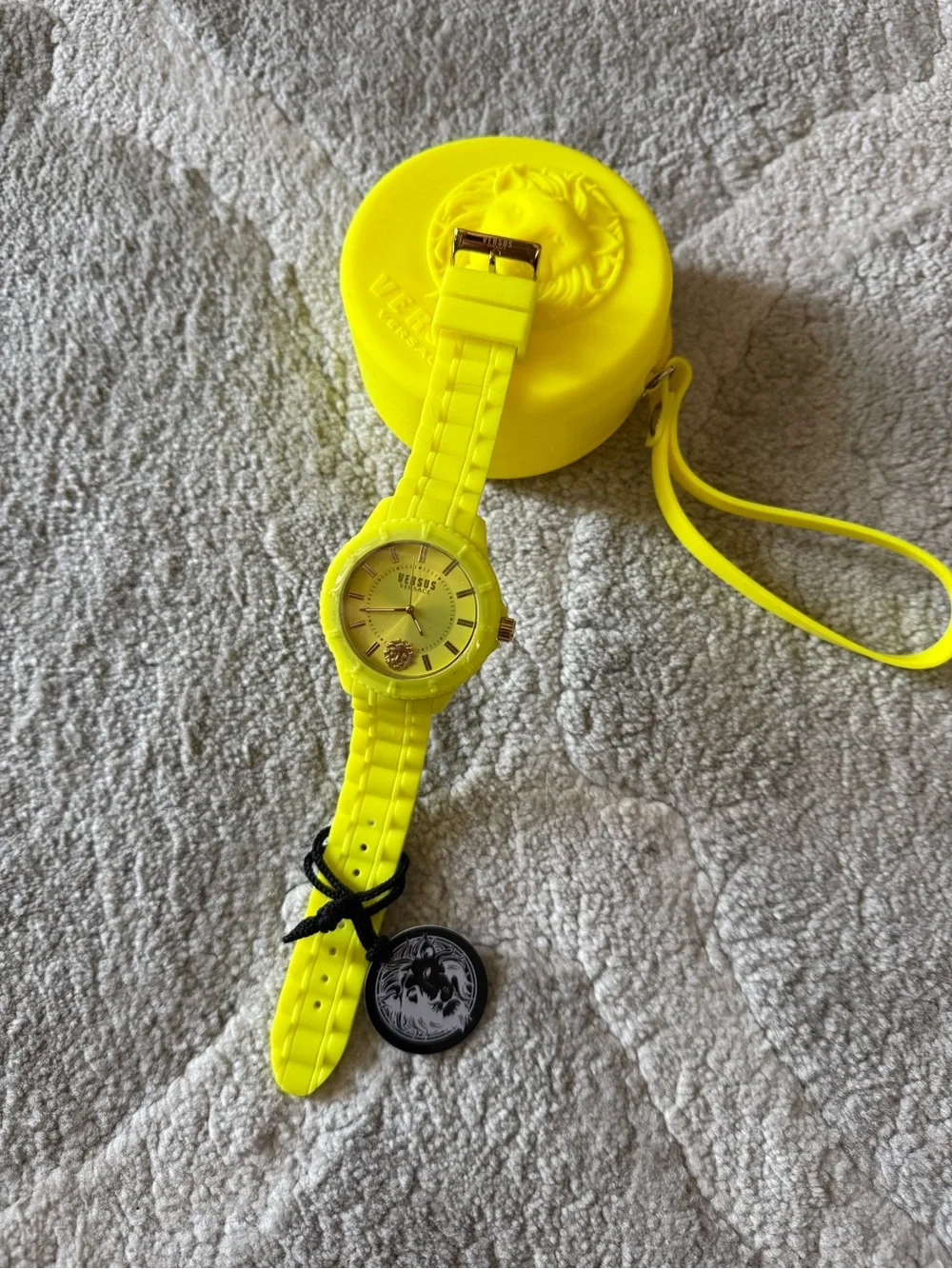 Versus Versace Neon Yellow Silicone Lion Watch and Round Case